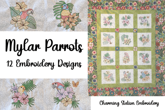 Mylar Parrots: A Vibrant Embroidery Design Set for Real Projects
